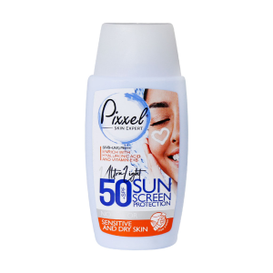 کرم ضد آفتاب SPF50 بی رنگ  پیکسل مناسب پوست خشک و حساس 50 میلی لیتر