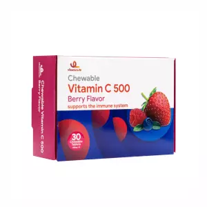 قرص جویدنی ویتامین C 500 میلی گرم  ویتامین لایف طعم  انواع توت 30 عددی