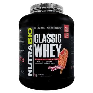 پودر پروتئین وی کلاسیک نوترابایو طعم کیک توت فرنگی 2268 گرمی